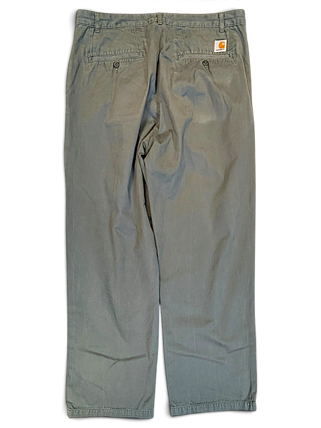 JAKE & IPI Carhartt Salford work pants in faded green cotton with back pockets and logo patch