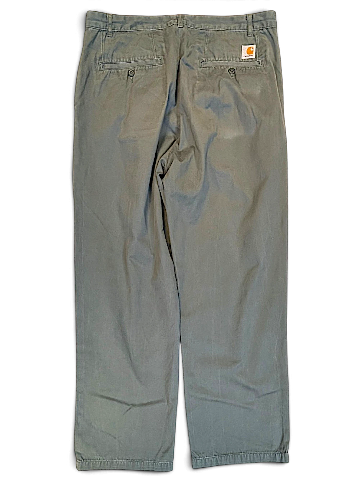 JAKE & IPI Carhartt Salford work pants in faded green cotton with back pockets and logo patch
