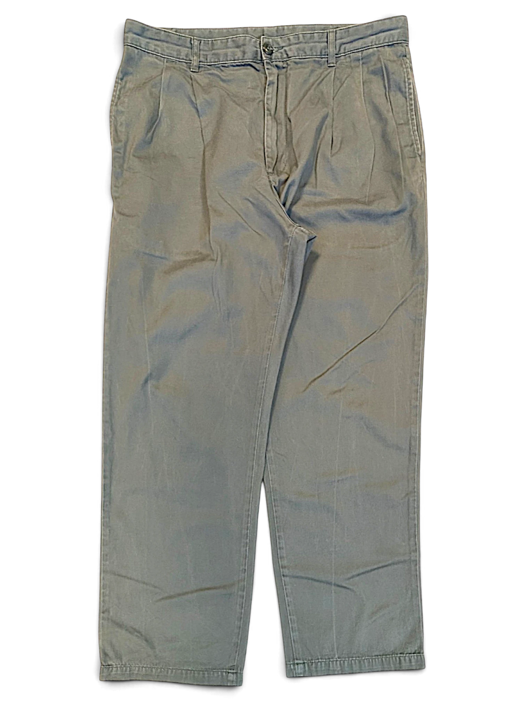 JAKE & IPI Carhartt Salford work pants in faded green cotton with a straight leg cut and pre-owned finish.
