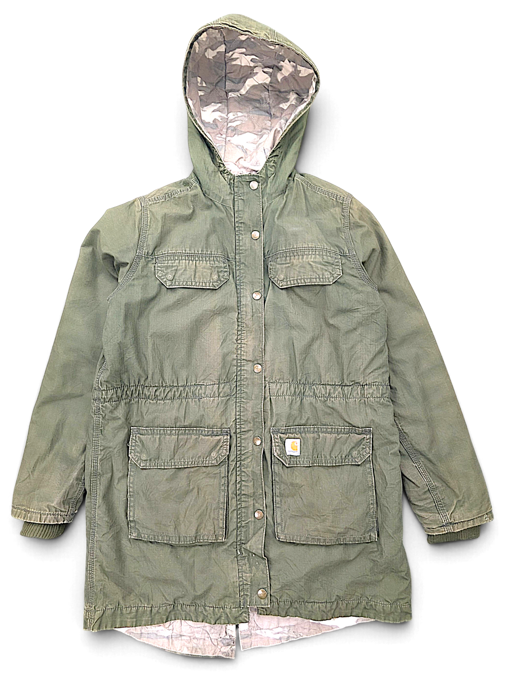 Carhartt Green Hooded Utility Parka – S; front view (image 1 of 8).