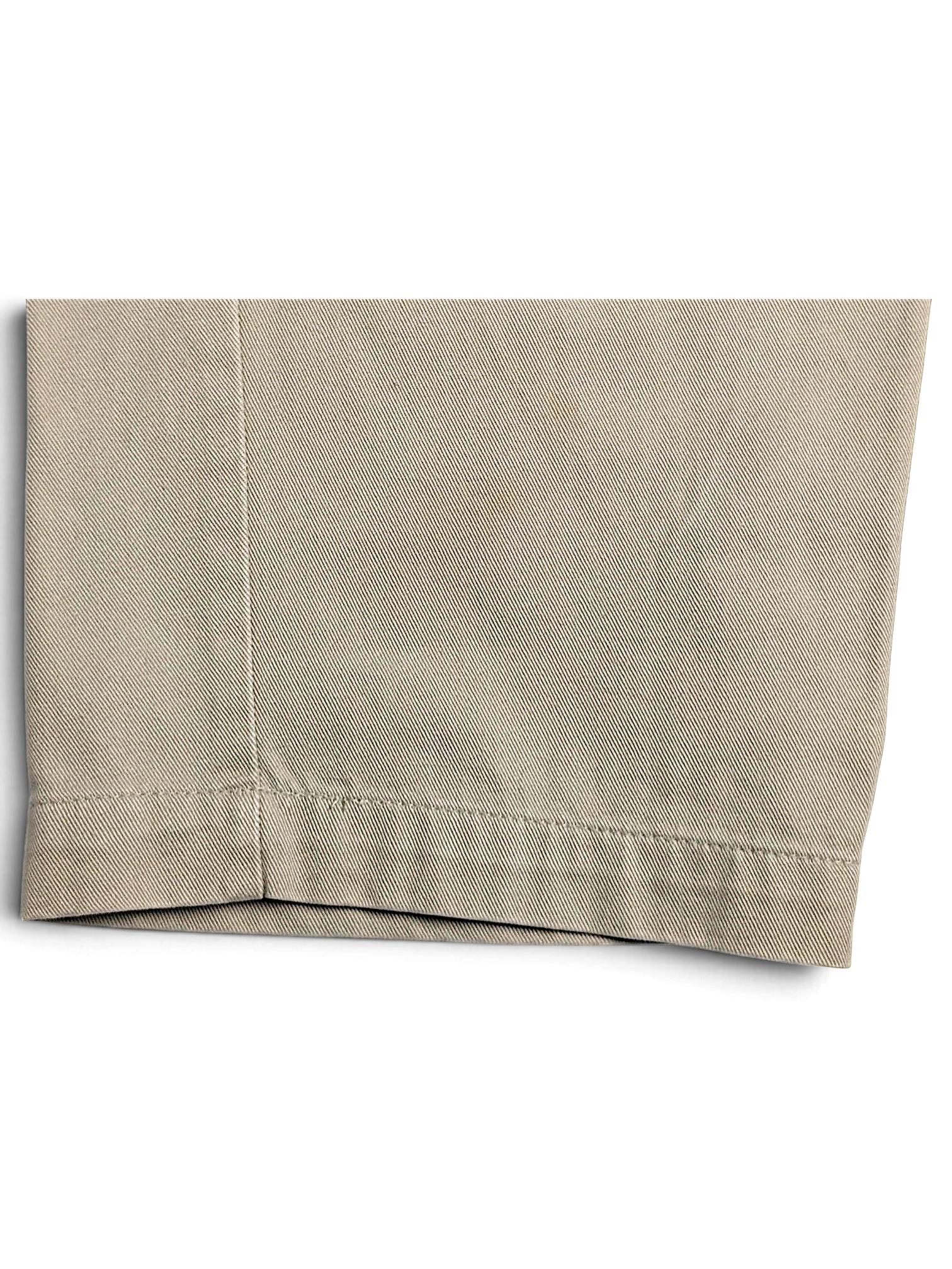 Close-up of the beige cotton fabric and hem detail on JAKE & IPI Cedarwood State straight leg chinos.