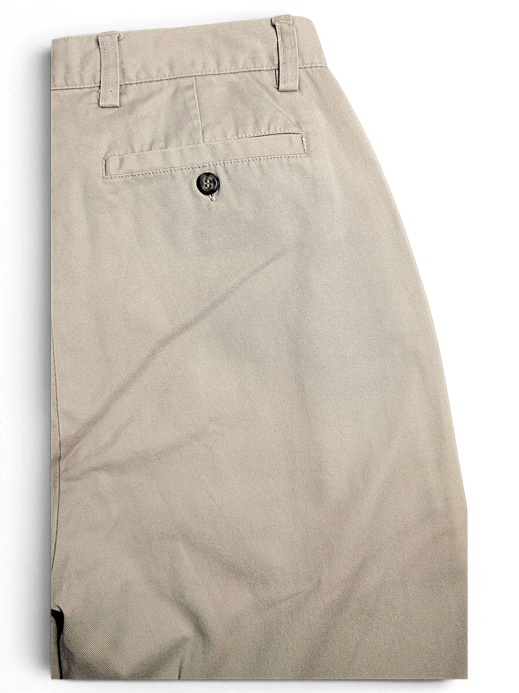 JAKE & IPI pre-owned Cedarwood State beige cotton chinos featuring a flat front and buttoned back pocket detail.