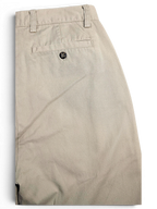 JAKE & IPI pre-owned Cedarwood State beige cotton chinos featuring a flat front and buttoned back pocket detail.