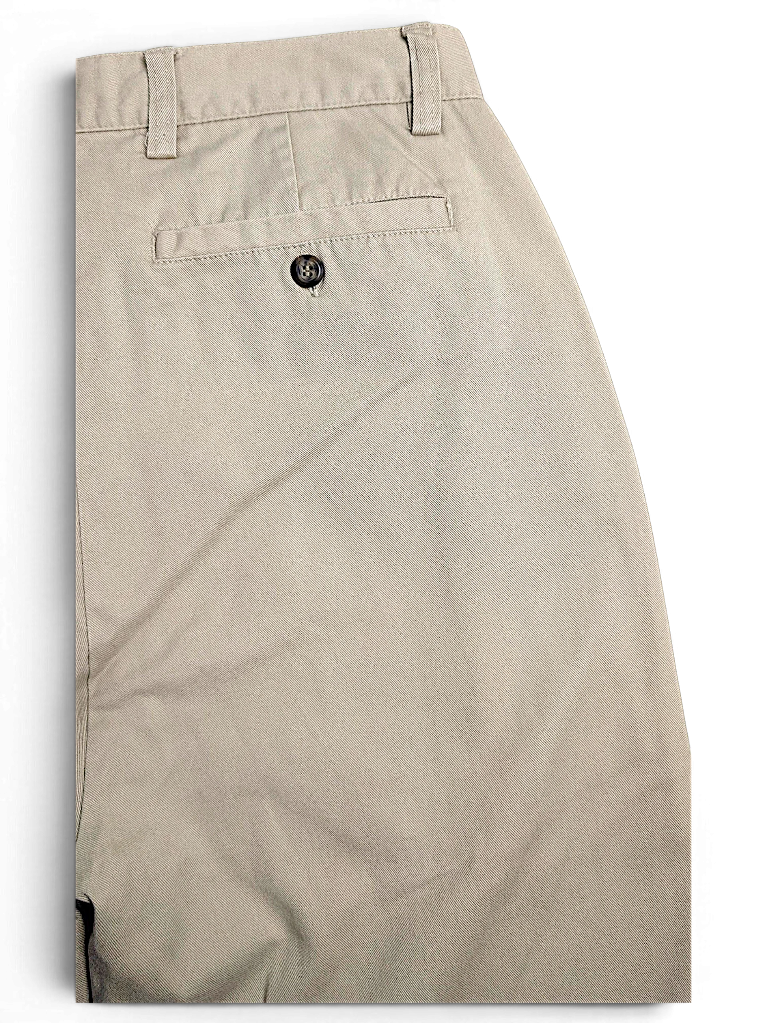 JAKE & IPI pre-owned Cedarwood State beige cotton chinos featuring a flat front and buttoned back pocket detail.