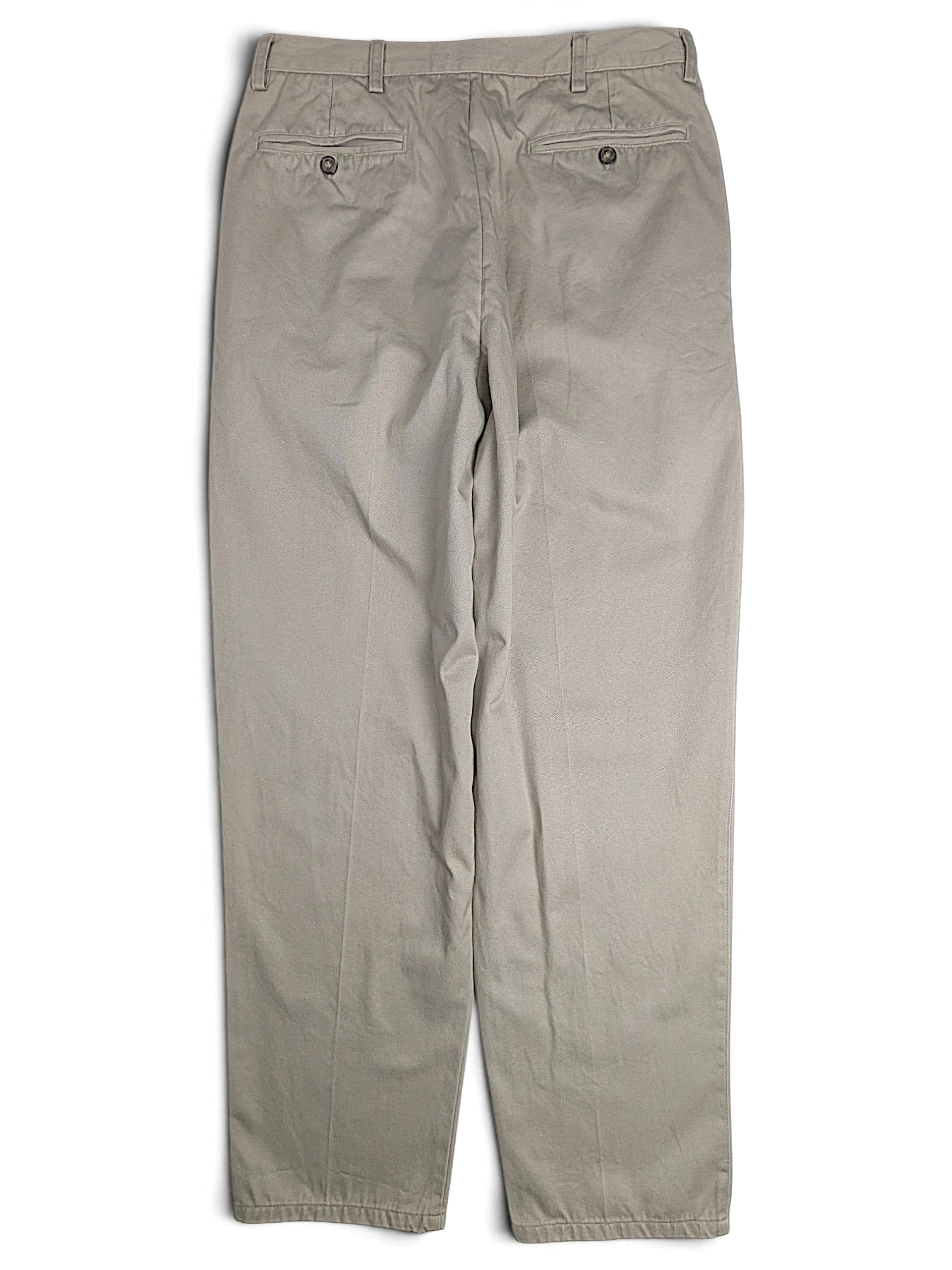 JAKE & IPI Cedarwood State beige cotton trousers with back pockets, shown from the rear view.