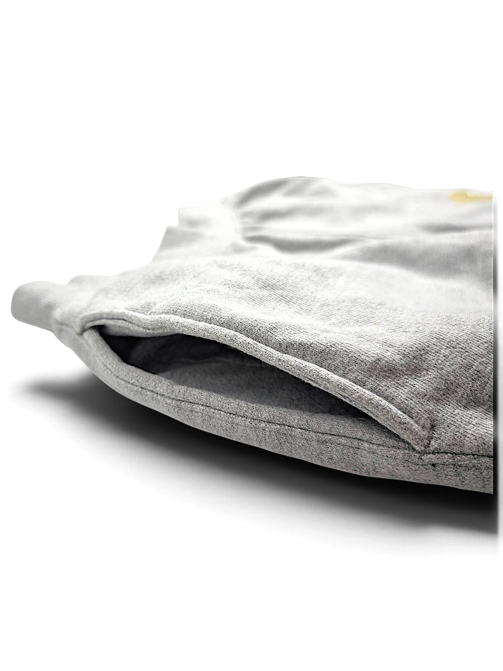 JAKE & IPI Champion grey heavyweight fleece jogger pocket detail showing reverse weave cotton blend fabric