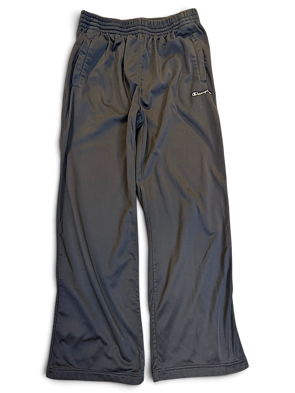 JAKE & IPI pre-owned navy Champion track pants with a relaxed straight-leg fit and open-hem design.