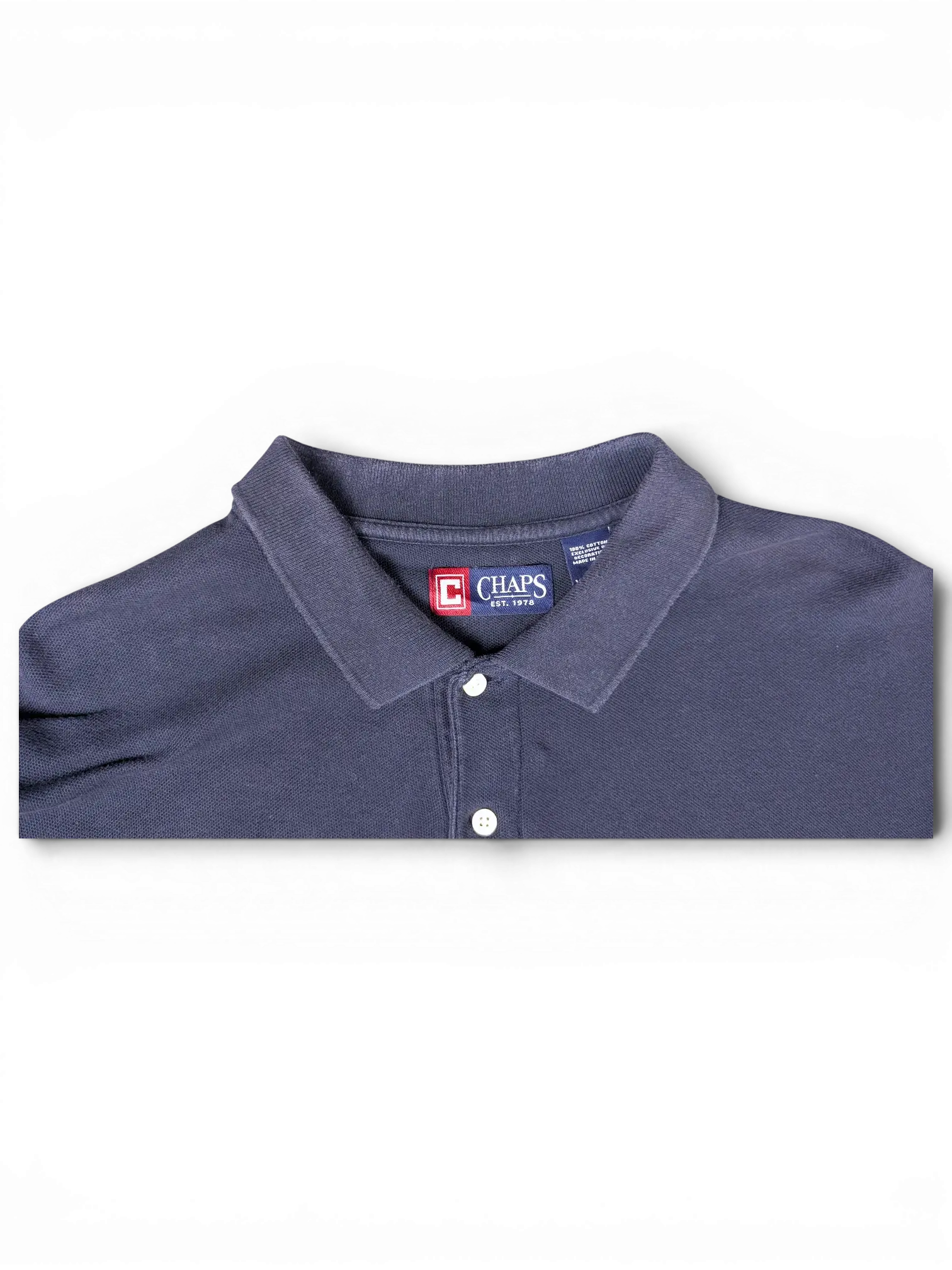 JAKE & IPI pre-owned navy blue Chaps polo shirt with classic collar and embroidered logo detail