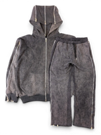 JAKE & IPI Alarikco charcoal grey acid wash track suit with full-length zipper details on hoodie and pants