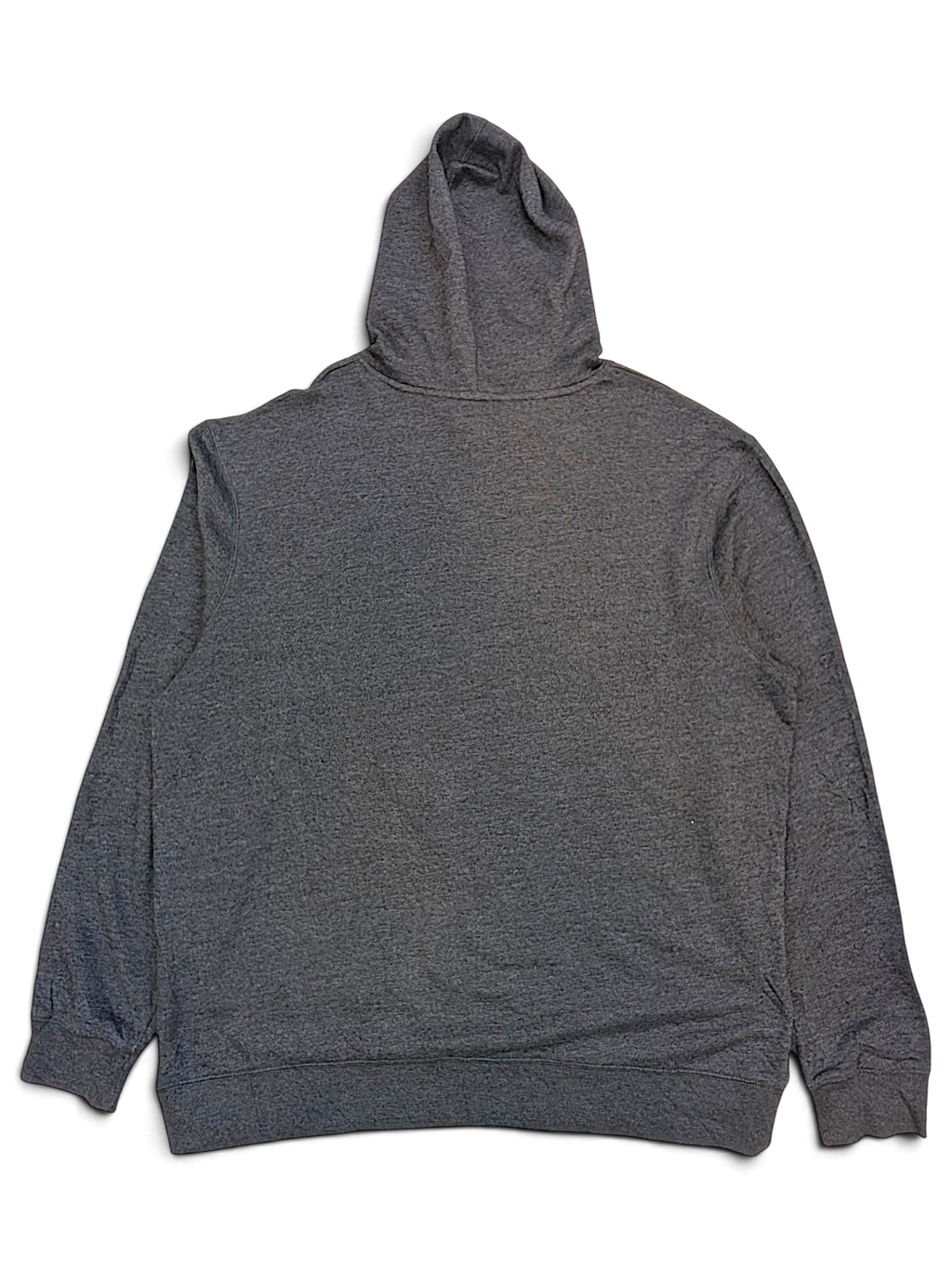 JAKE & IPI Lake Ann Brewing CO charcoal grey pullover hoodie, back view showing plain soft cotton blend fabric