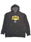 JAKE & IPI charcoal grey pullover hoodie featuring a Lake Ann Brewing CO graphic logo on the chest