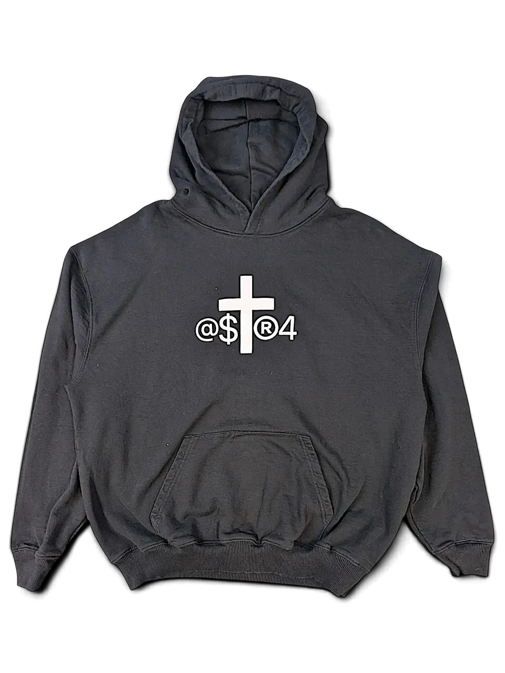 JAKE & IPI IBE Pyzze hoodie in charcoal grey with a white cross and symbol graphic on the chest