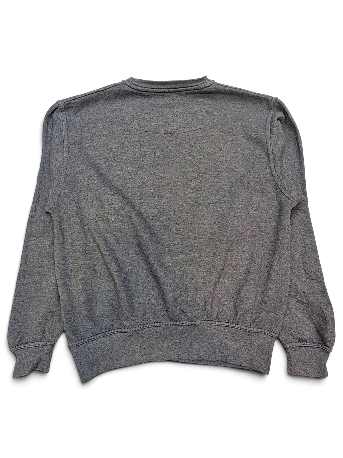 Back view of a JAKE & IPI charcoal grey crewneck sweatshirt with ribbed cuffs and hem.