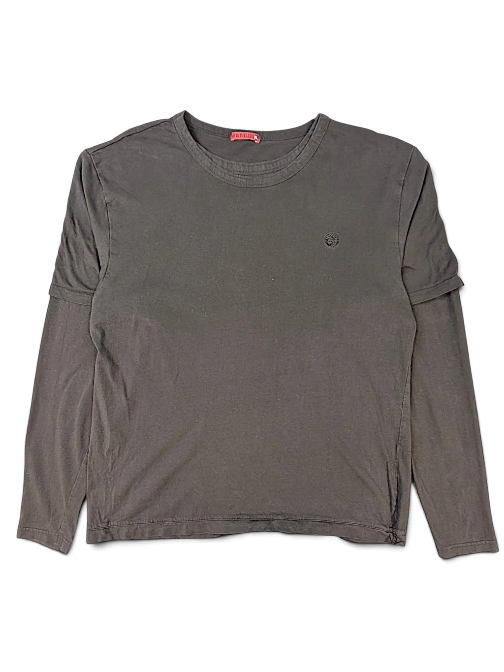 JAKE & IPI IBE Mori Velle charcoal grey long-sleeve cotton t-shirt with a small embroidered logo on the chest.