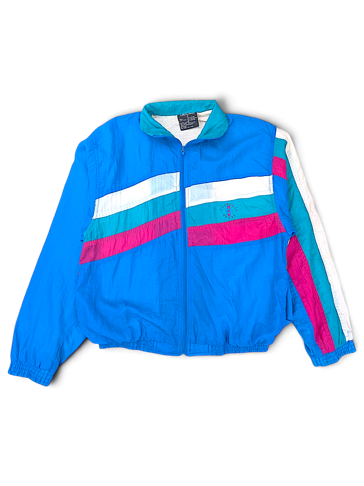 Cherokee Sport Blue Colourblock Windbreaker; Front view with white, teal and pink stripes.