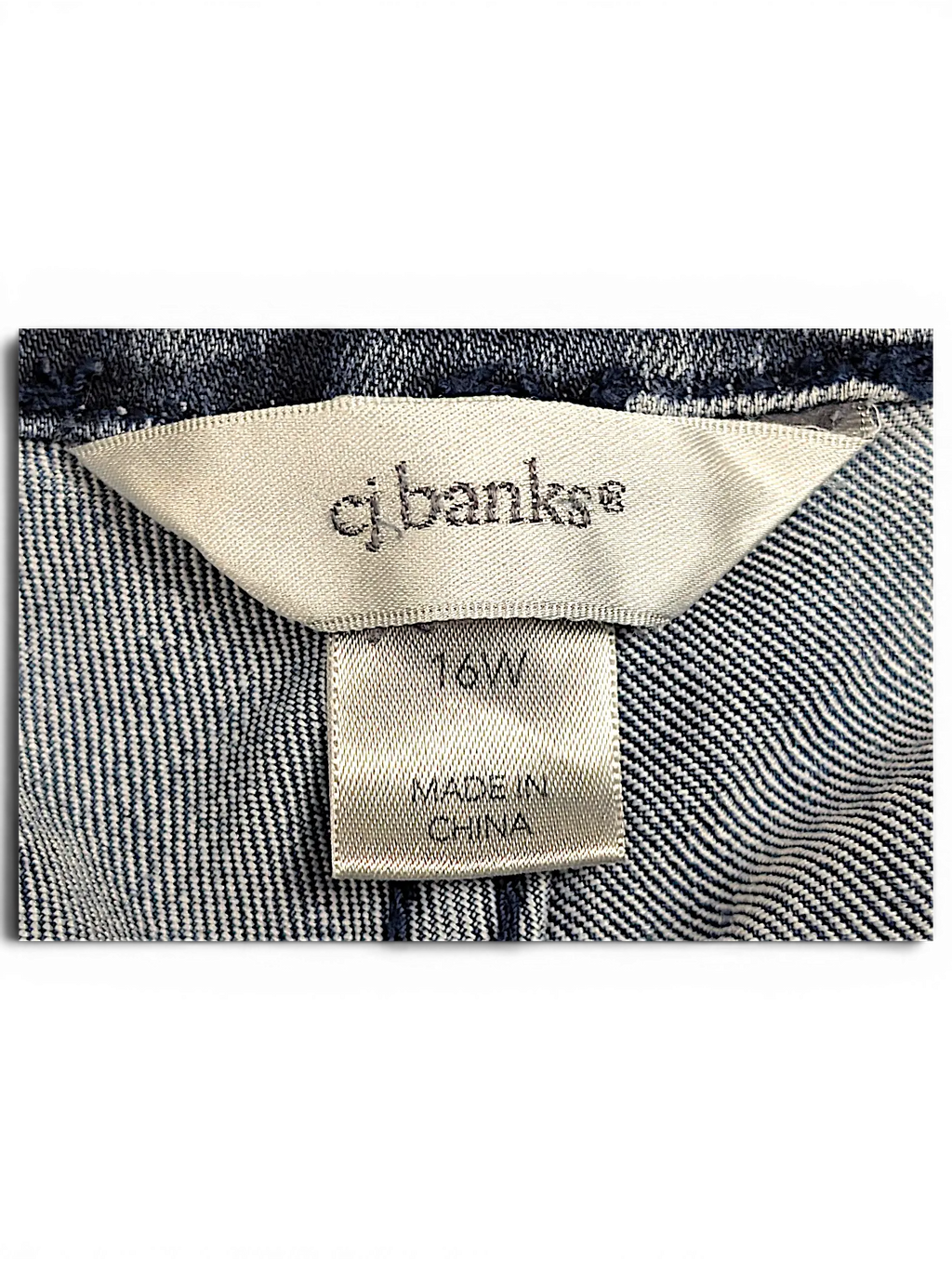 JAKE & IPI CJ Banks jeans size 16W interior clothing label showing brand name and origin