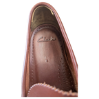 JAKE & IPI Clarks brown leather penny loafer interior showing size 8 stamp and worn heel lining