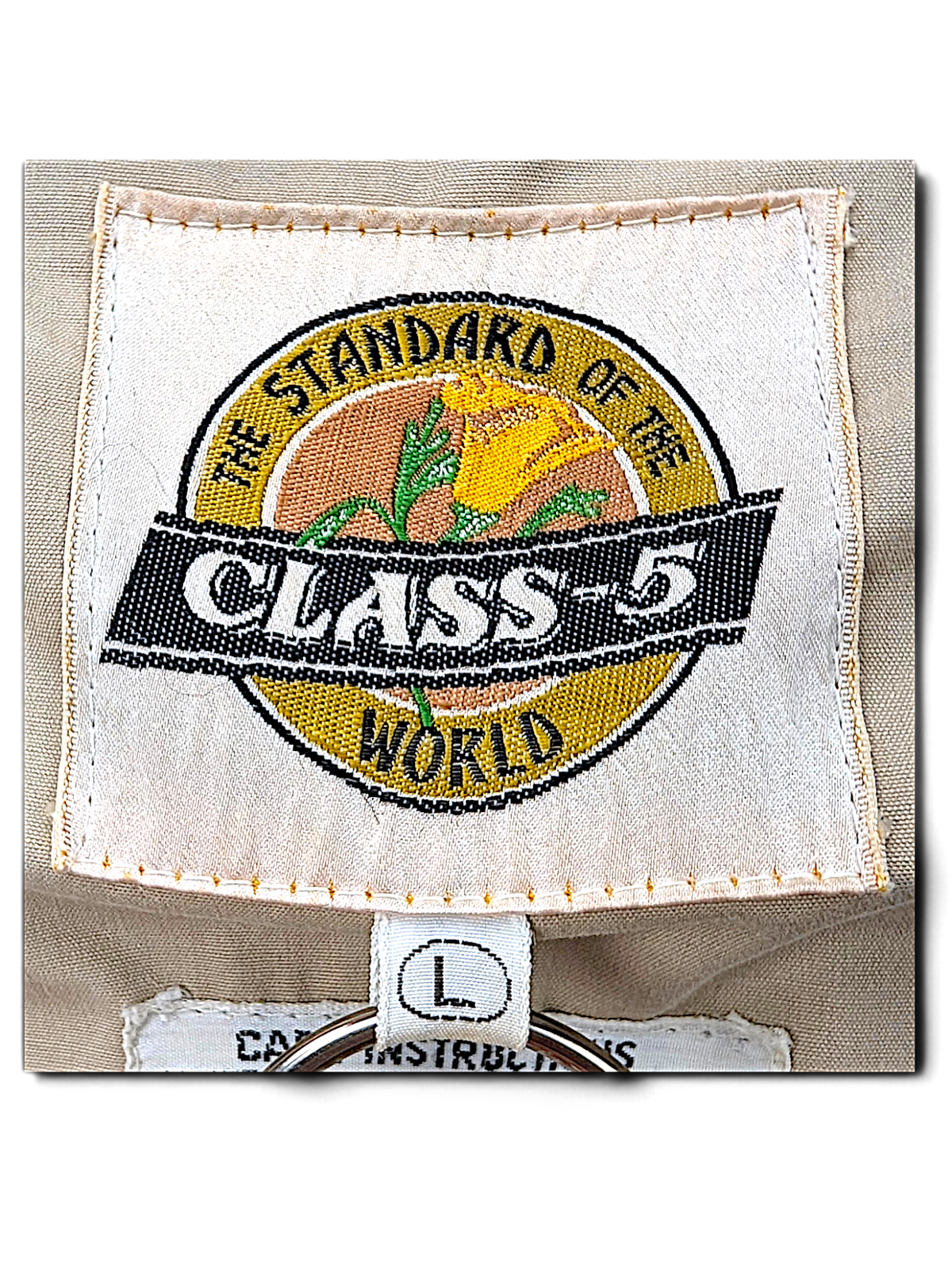 Vintage Class-5 Blue Hooded Drawcord Parka – L; detail view showing fabric, construction, label or condition (image 4 of 5).