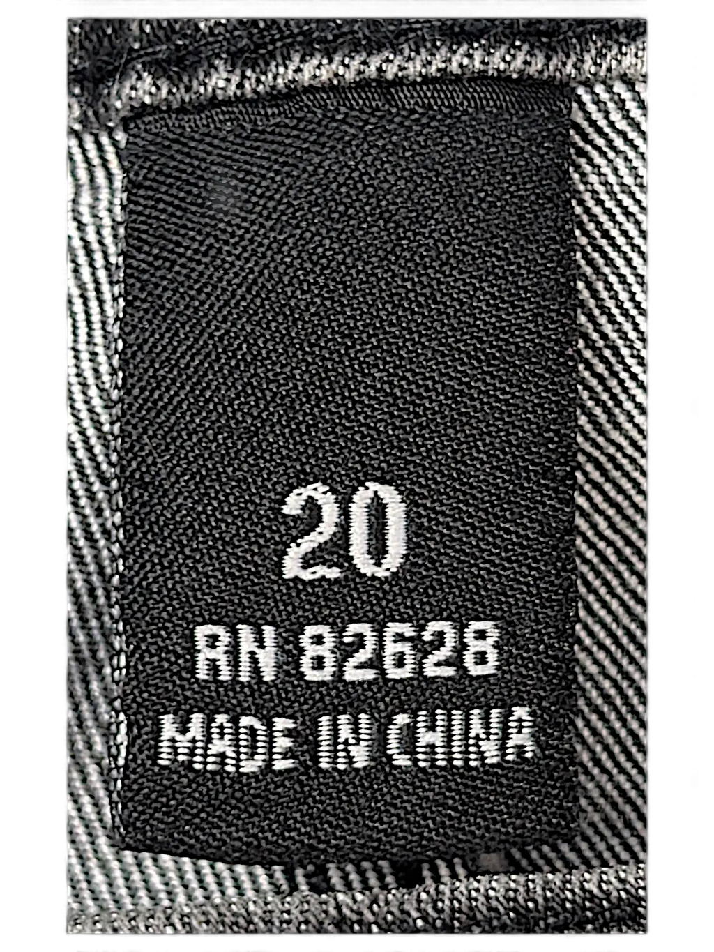 JAKE & IPI SP Classic Y2K jeans size 20 tag detail showing RN 82628 and made in China label