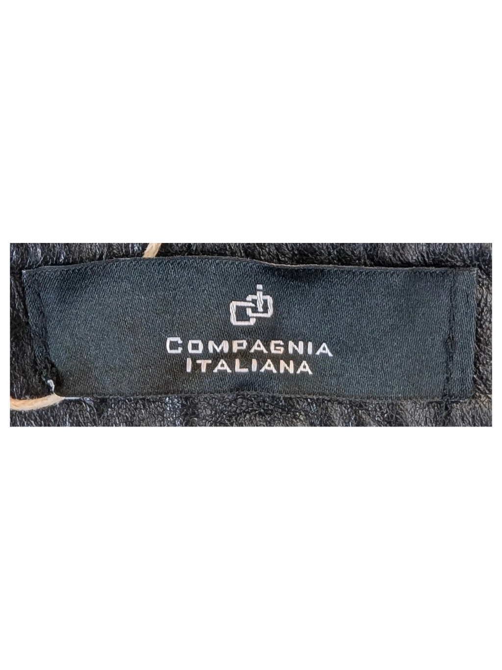 JAKE & IPI Compagnia Italiana black suede leather pants interior label and lining detail