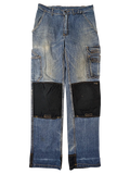 JAKE & IPI blue denim cargo jeans with black Cordura fabric knee reinforcements and utility pockets