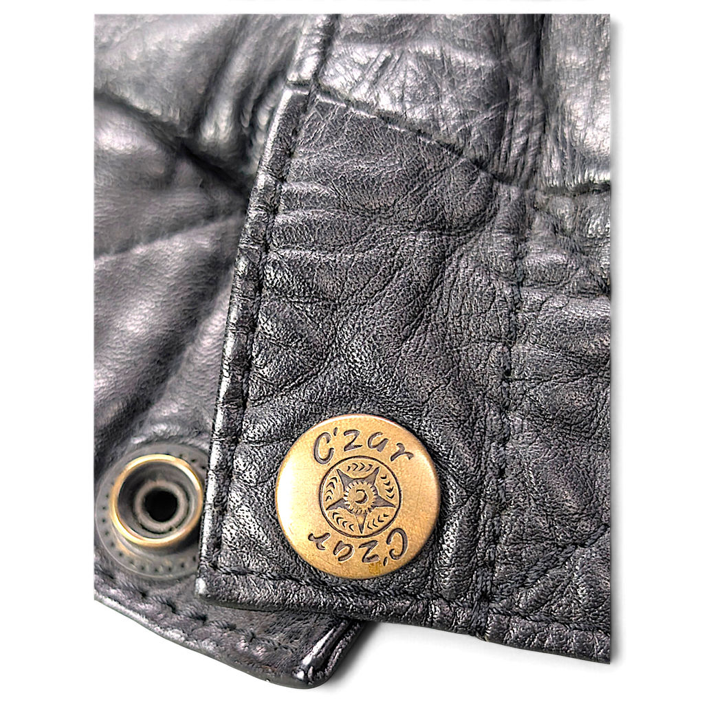 C'Zar Black Genuine Leather Jacket with Removable Plush Liner – 48 – fastening and hardware detail.