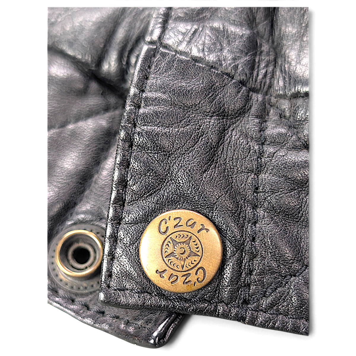 C'Zar Black Genuine Leather Jacket with Removable Plush Liner – 48 – fastening and hardware detail.