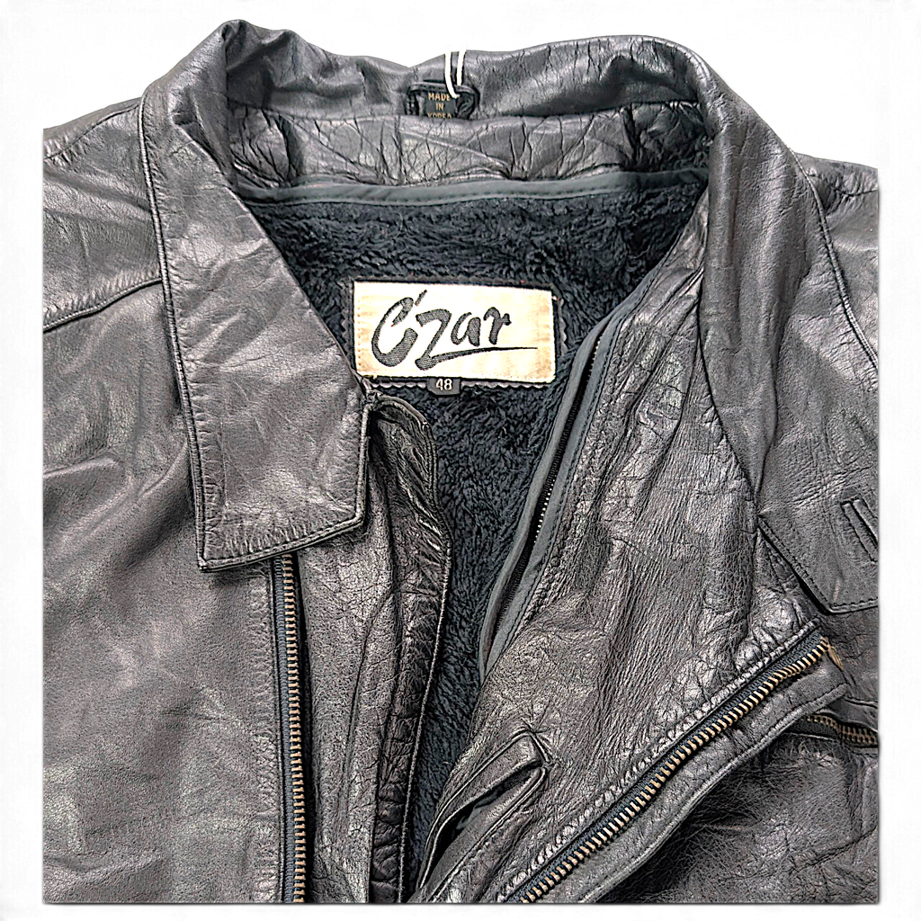 C'Zar Black Genuine Leather Jacket with Removable Plush Liner – 48 – detail view 3.