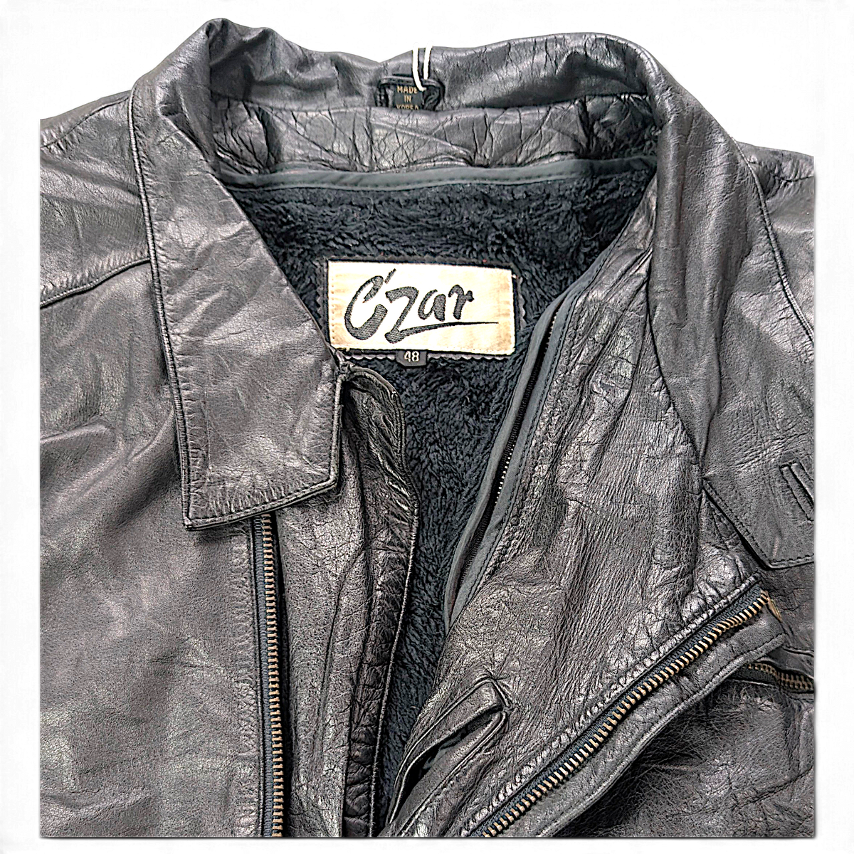 C'Zar Black Genuine Leather Jacket with Removable Plush Liner – 48 – detail view 3.