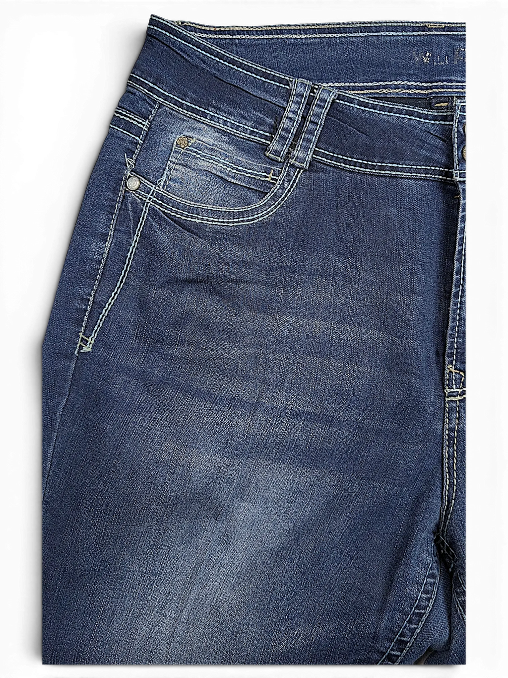 JAKE & IPI Wallflower Plus Long 20 dark blue denim jeans with contrast stitching and front pocket detail