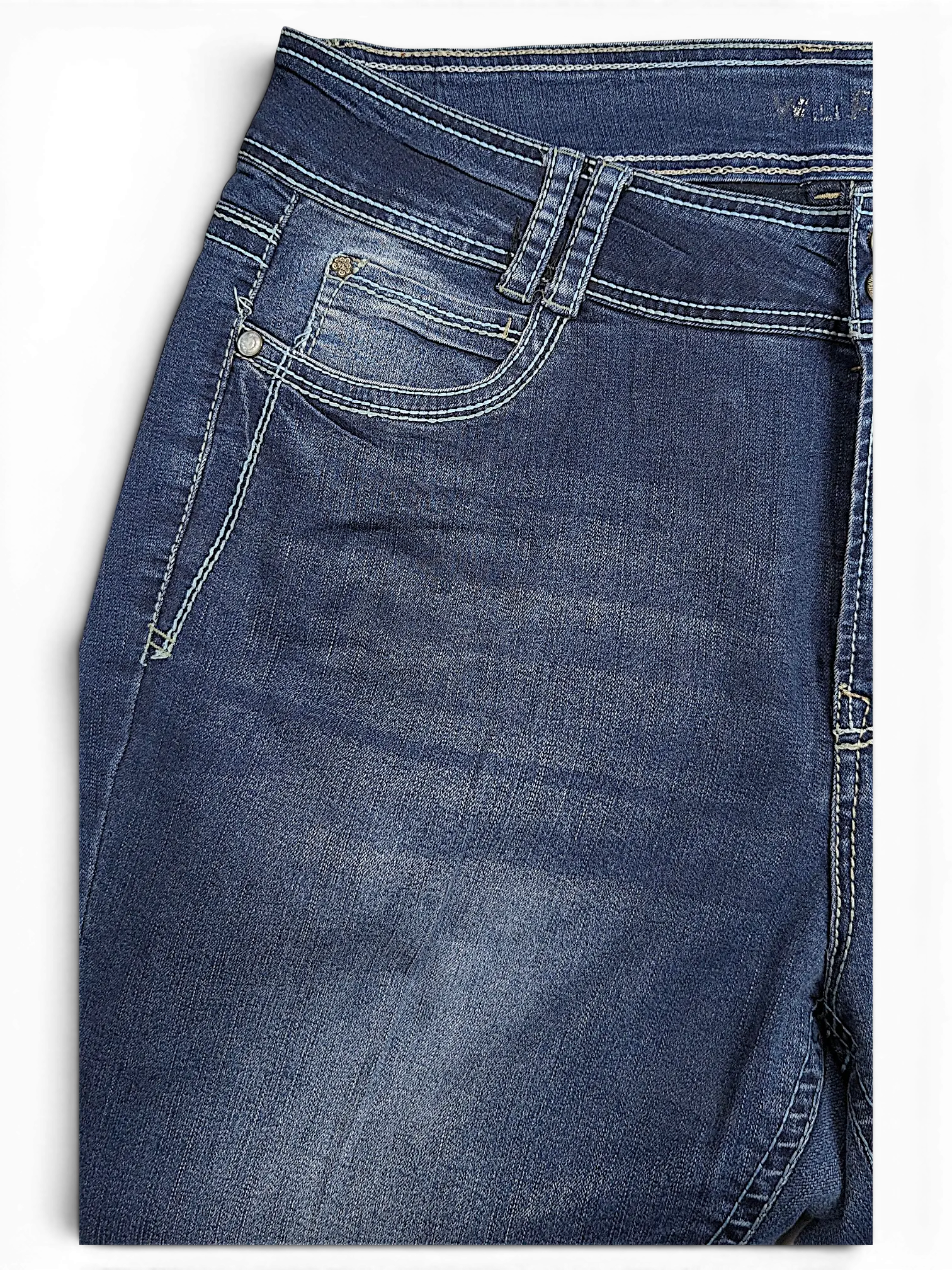 JAKE & IPI Wallflower Plus Long 20 dark blue denim jeans with contrast stitching and front pocket detail