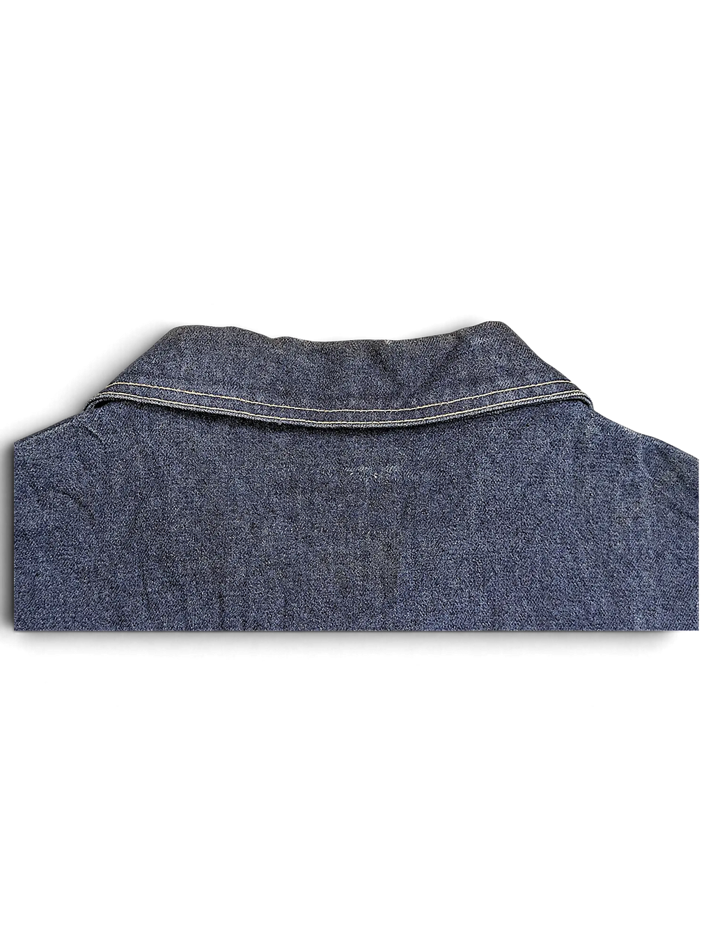 JAKE & IPI dark blue denim vest featuring a classic collar and contrast stitching detail.