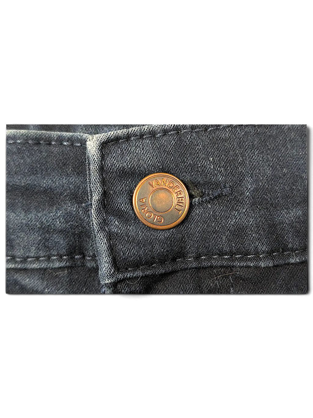 JAKE & IPI dark wash denim jeans featuring a copper-toned button with Gloria Vanderbilt branding