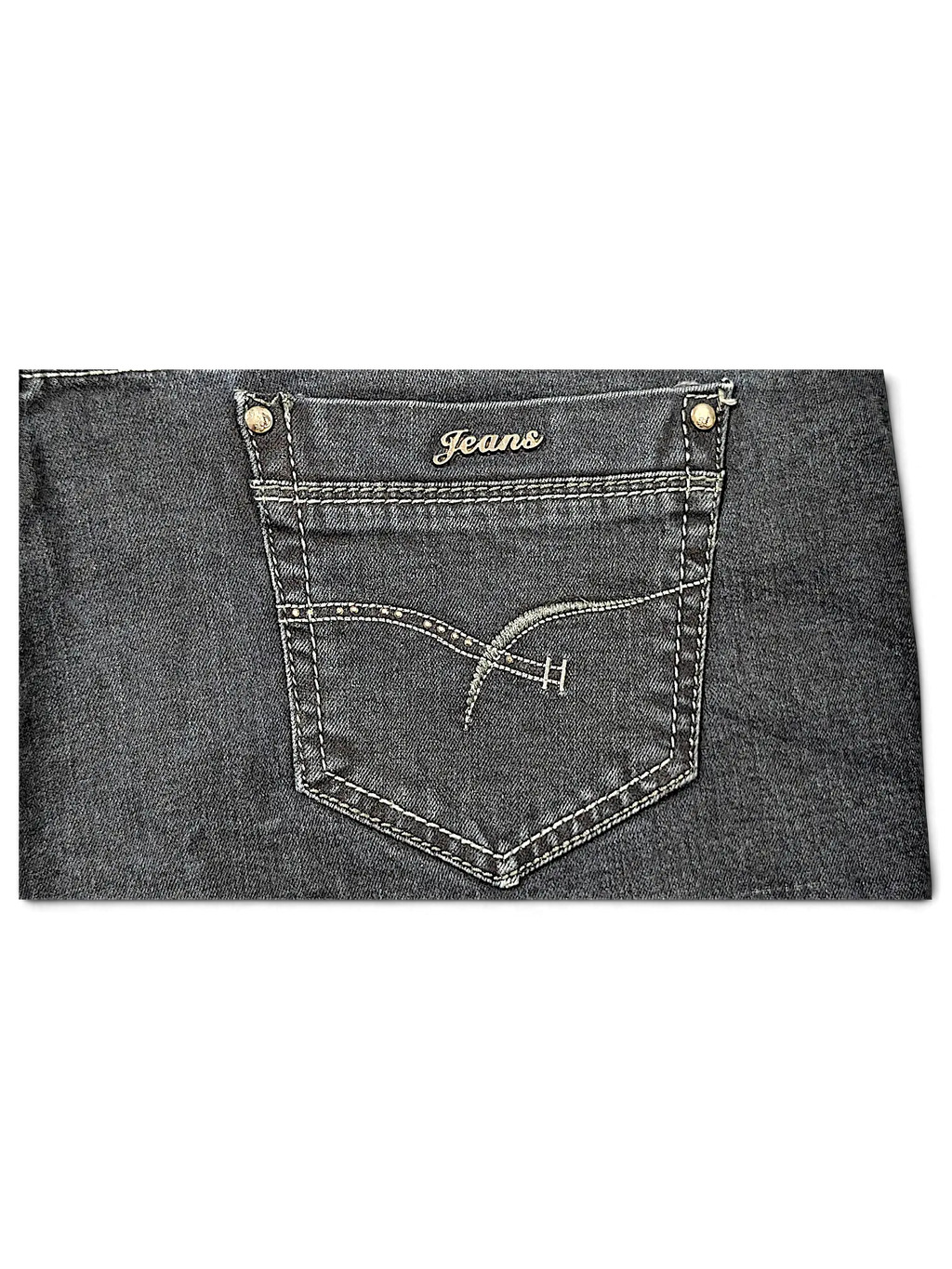 JAKE & IPI Miss Natalie MN Denim Division dark wash jeans back pocket with decorative stitching and metal logo tag