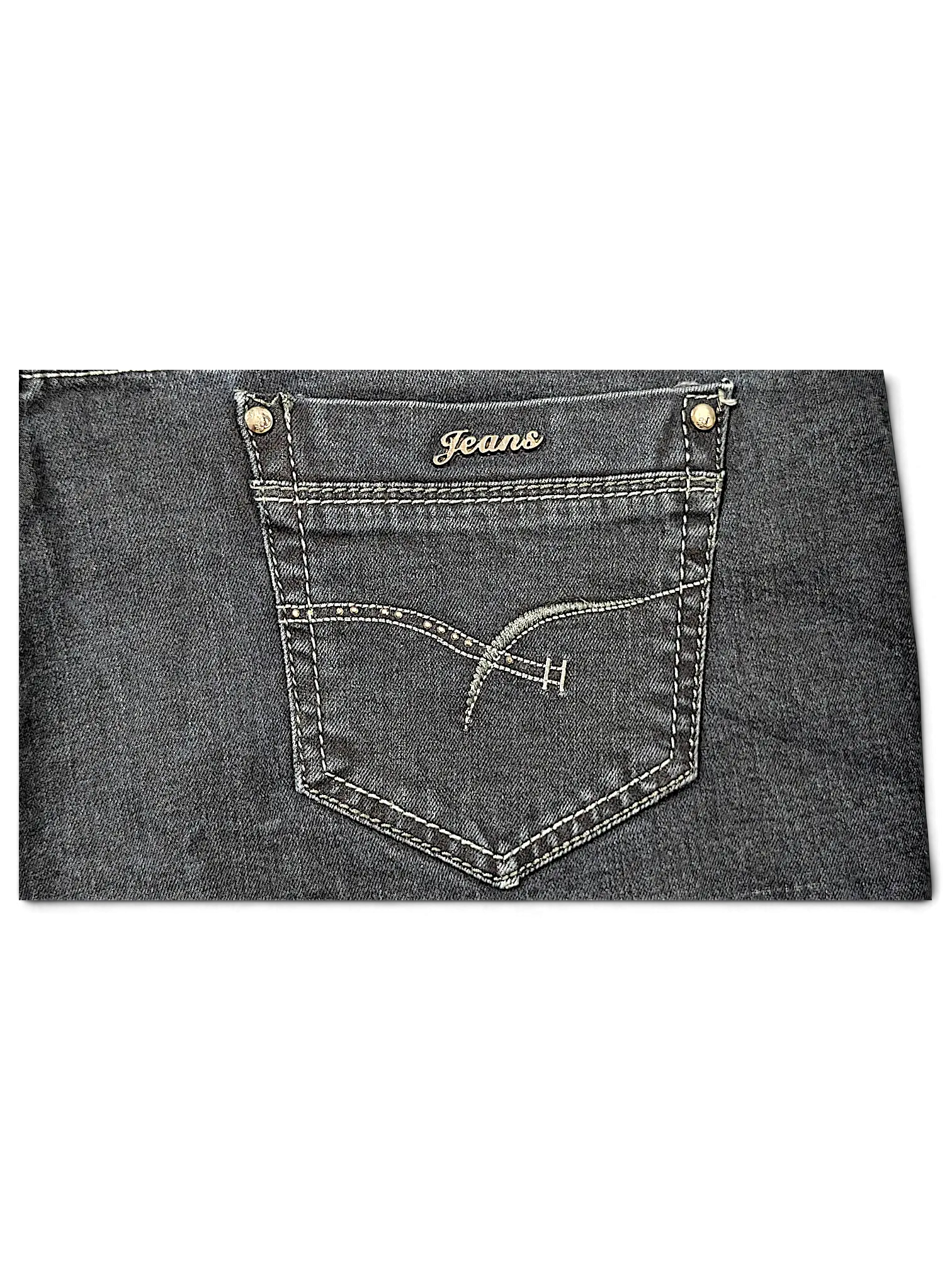 JAKE & IPI Miss Natalie MN Denim Division dark wash jeans back pocket with decorative stitching and metal logo tag