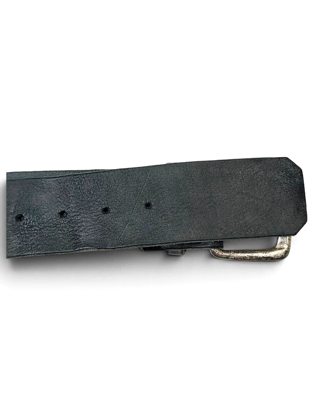 JAKE & IPI dark green leather belt featuring a textured finish and a rustic silver-toned metal buckle.