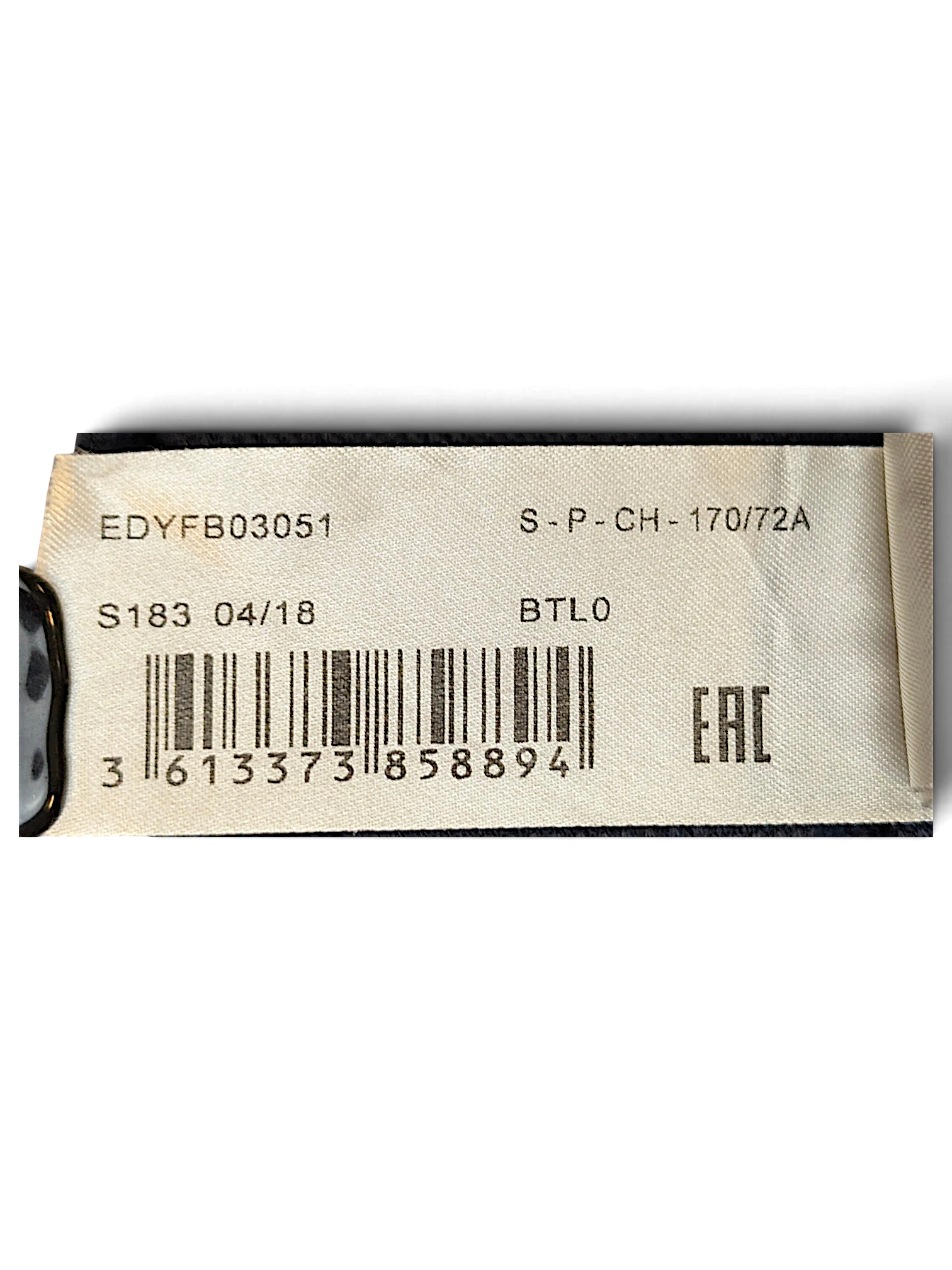 JAKE & IPI DC track pants internal care label with product code and barcode details