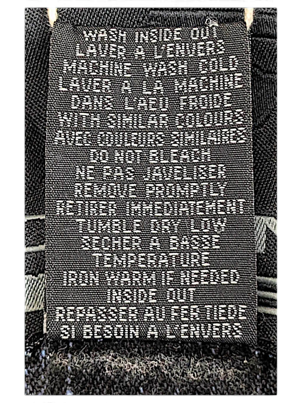 JAKE & IPI Johnny Blaze denim jacket black care label with white bilingual washing instructions