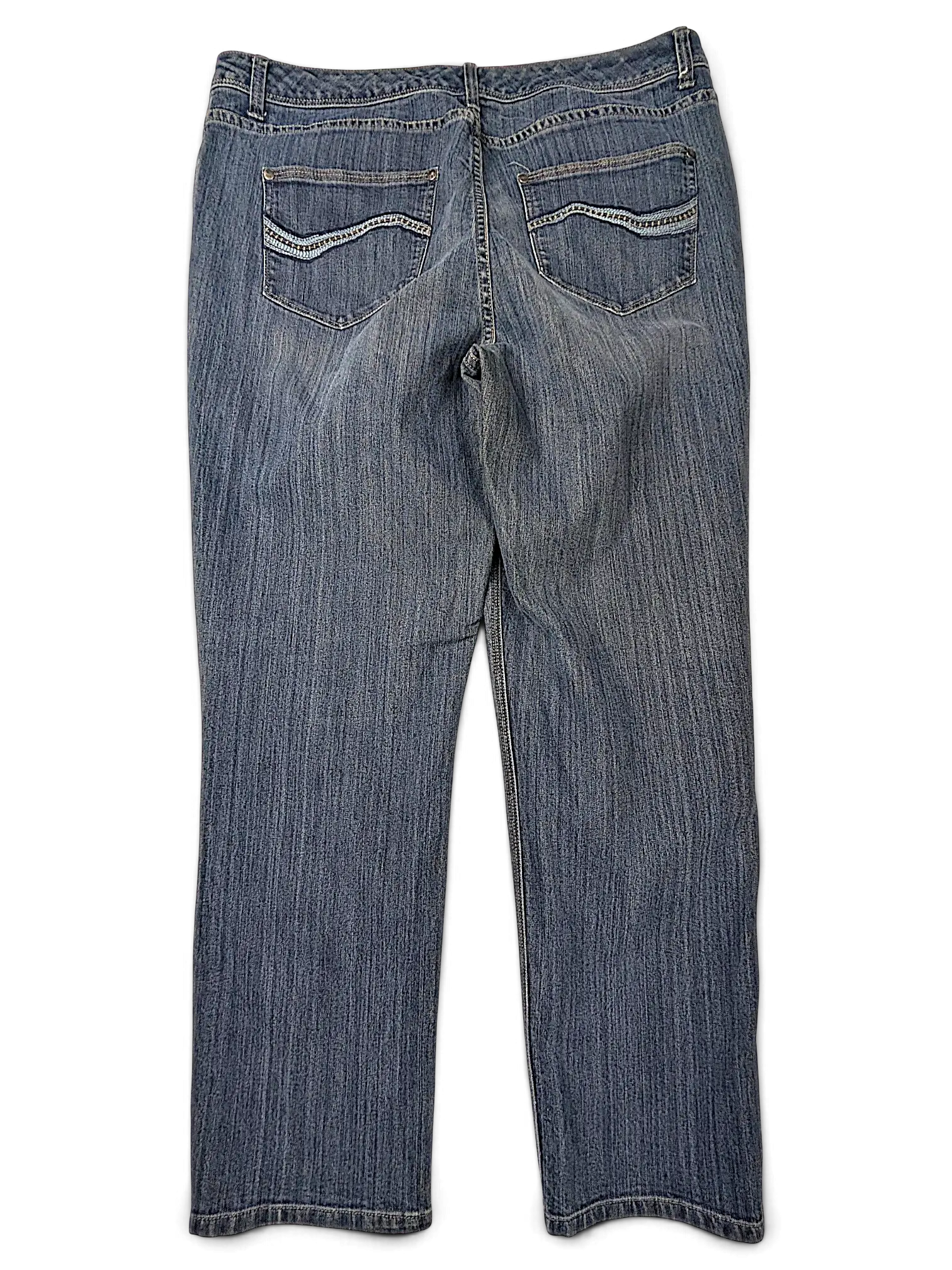 Back view of JAKE & IPI Denver Hayes blue denim jeans with stitched pocket detailing