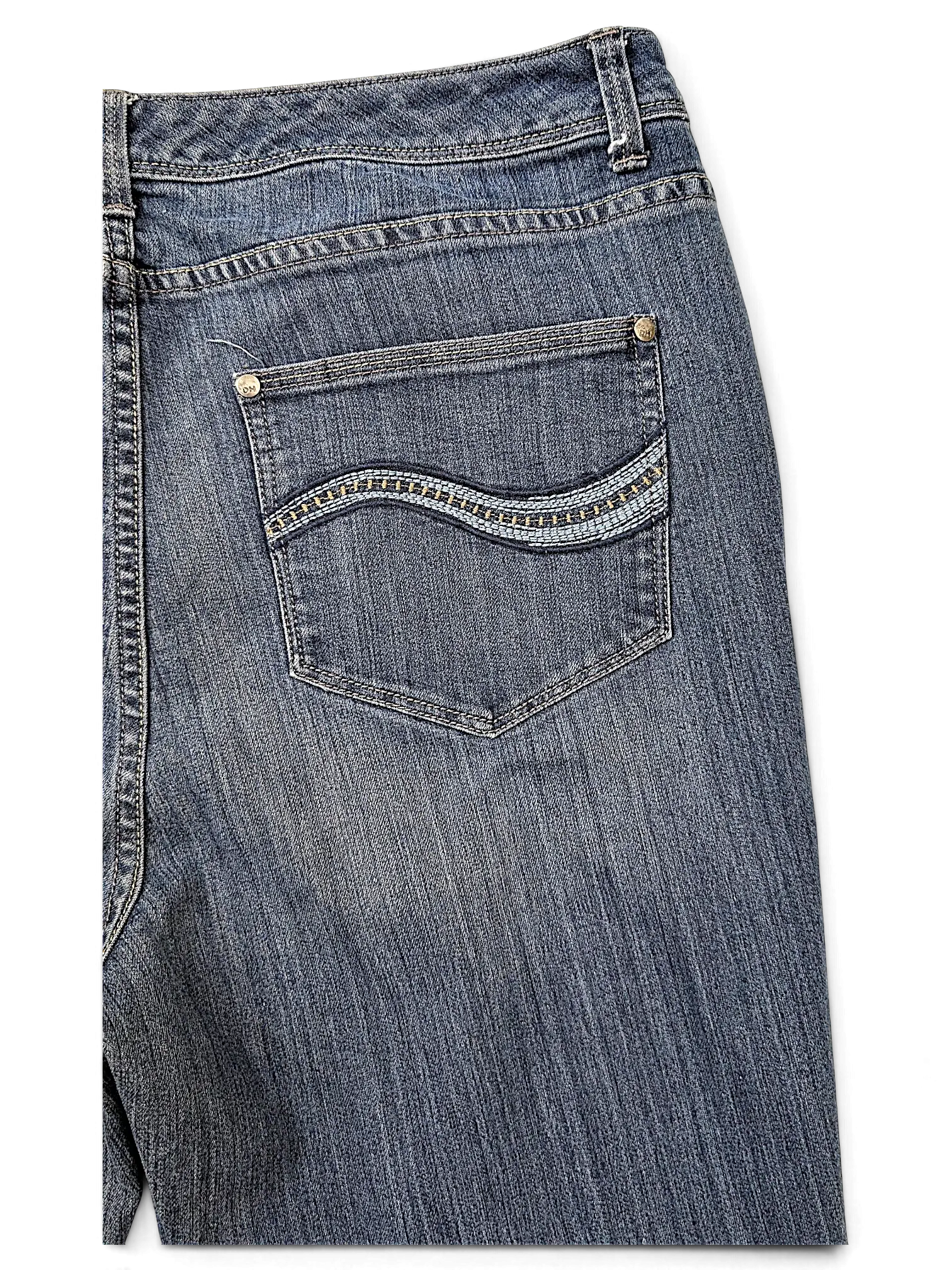 JAKE & IPI Denver Hayes blue denim jeans featuring a decorative wave-stitched back pocket with metal rivets