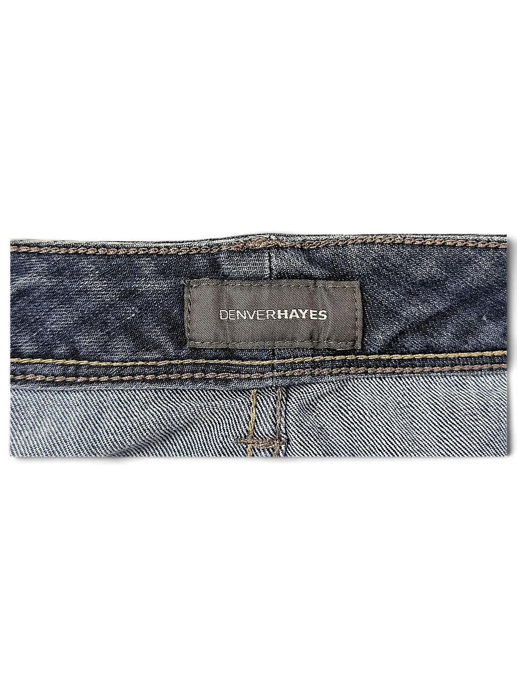 JAKE & IPI Denver Hayes dark wash denim jeans featuring a branded back waistband label with contrast stitching