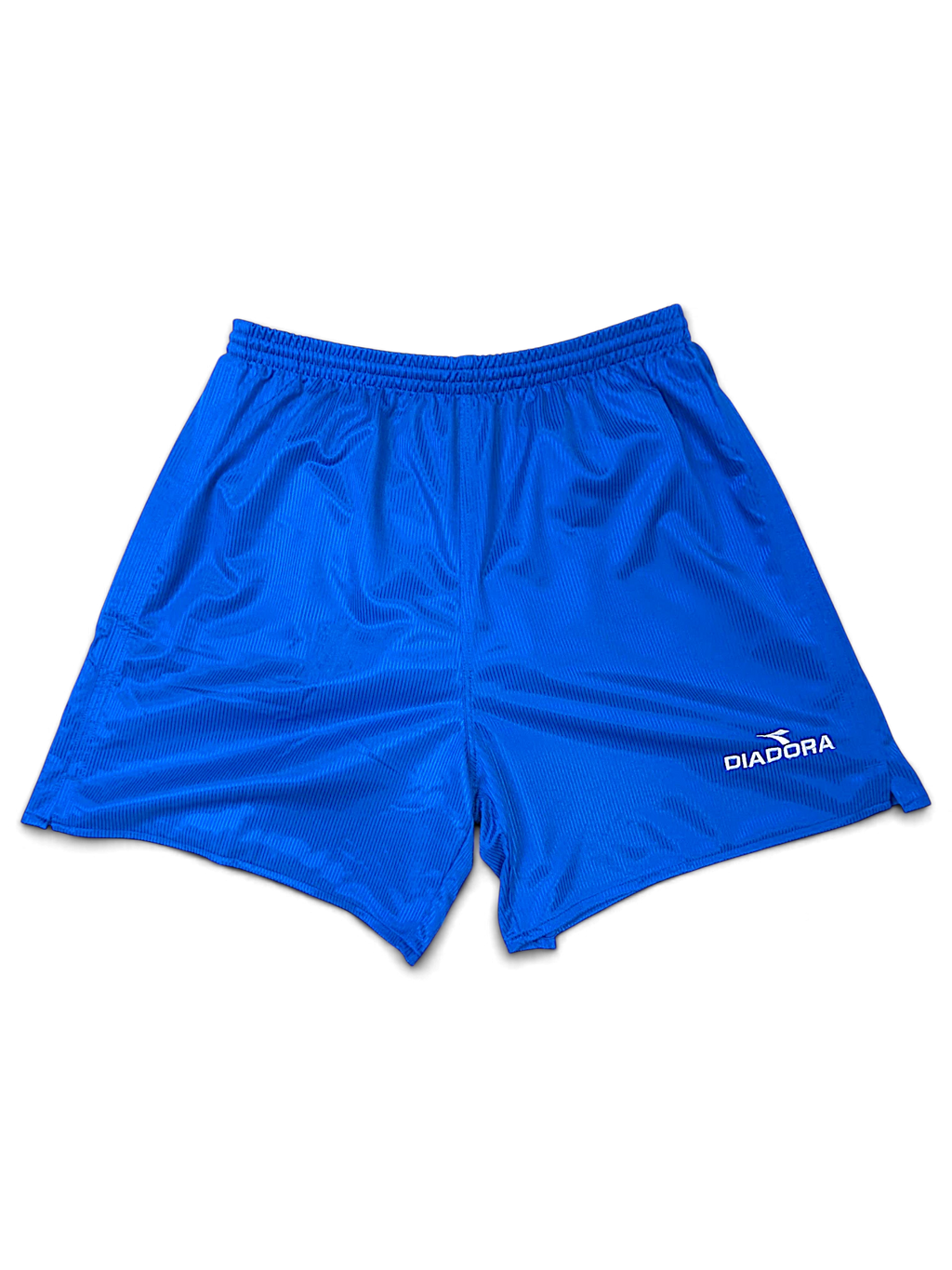 JAKE & IPI deadstock 1990s Diadora Real royal-blue football shorts, front view