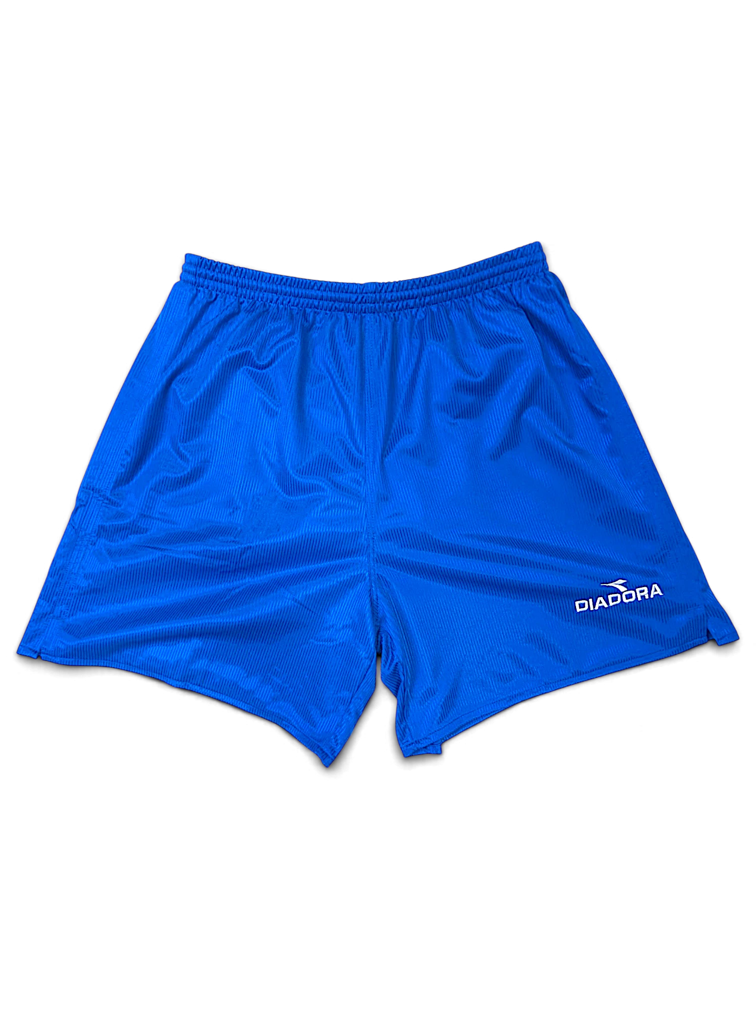 JAKE & IPI deadstock 1990s Diadora Real royal-blue football shorts, front view