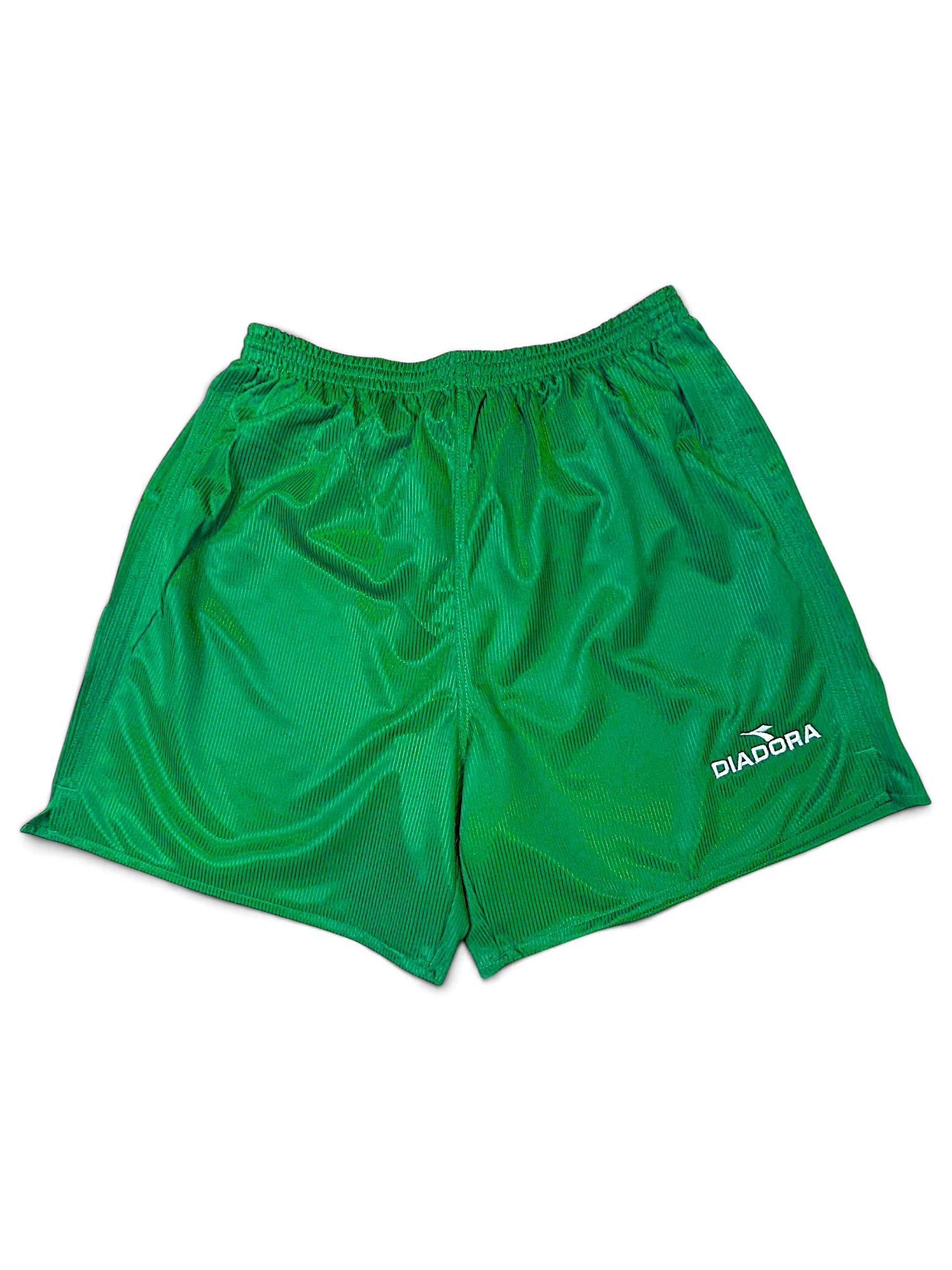 JAKE & IPI deadstock 1990s Diadora Real green football shorts, front view