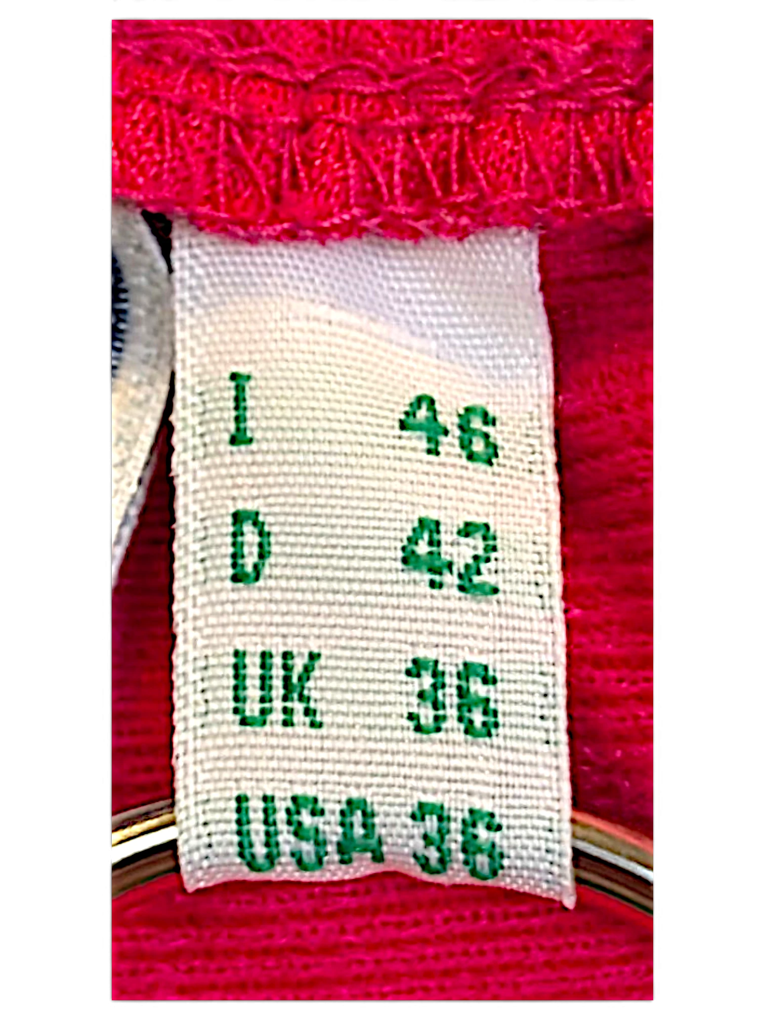 JAKE & IPI Diadora pink track pants size label showing international sizing 46 42 36