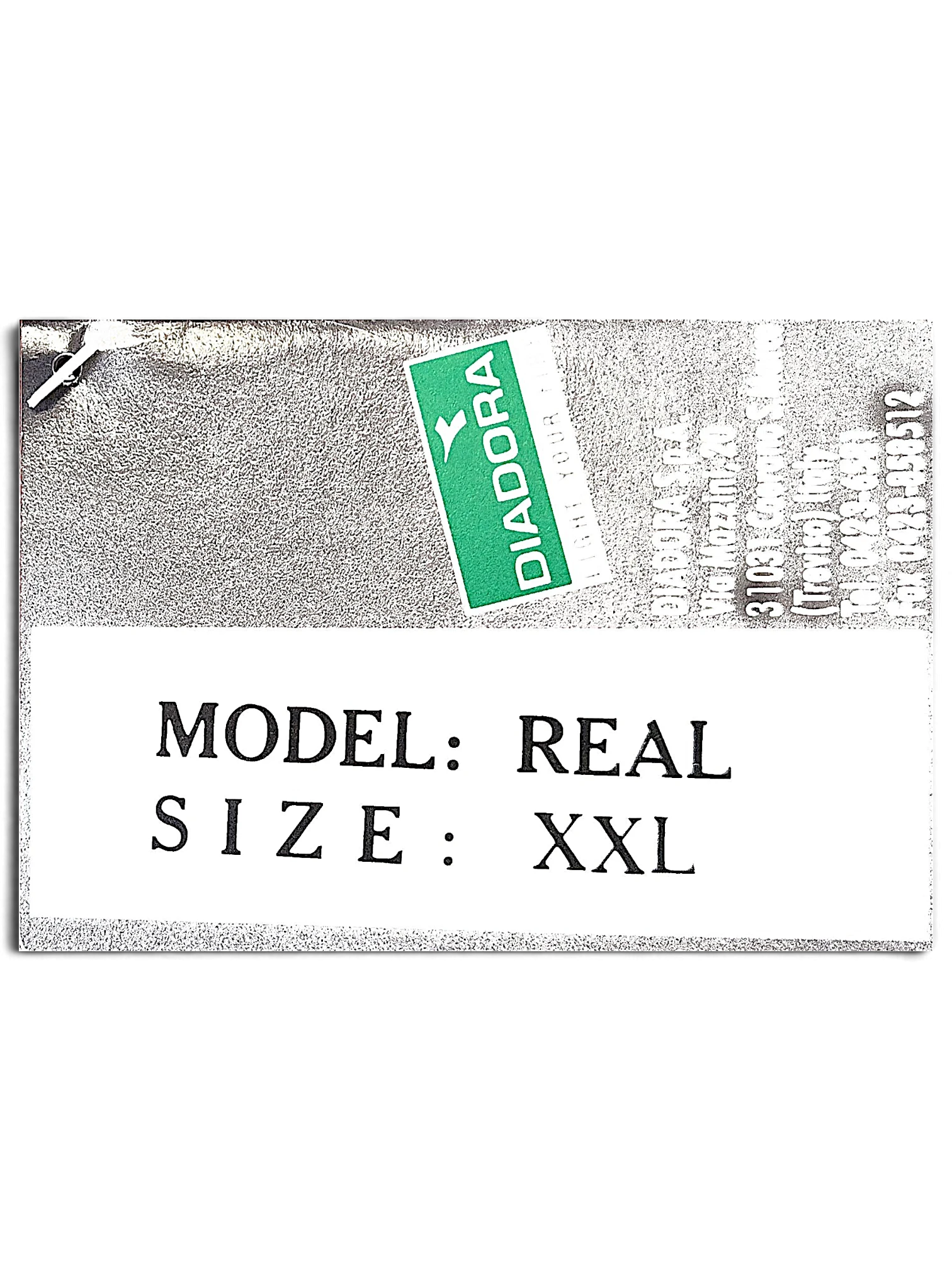 JAKE & IPI Diadora product tag showing Real model and size XXL