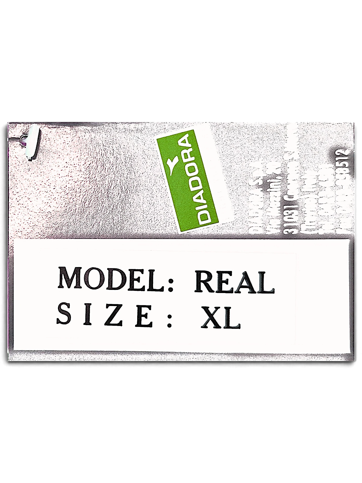 JAKE & IPI Diadora product tag showing Real model and size XL