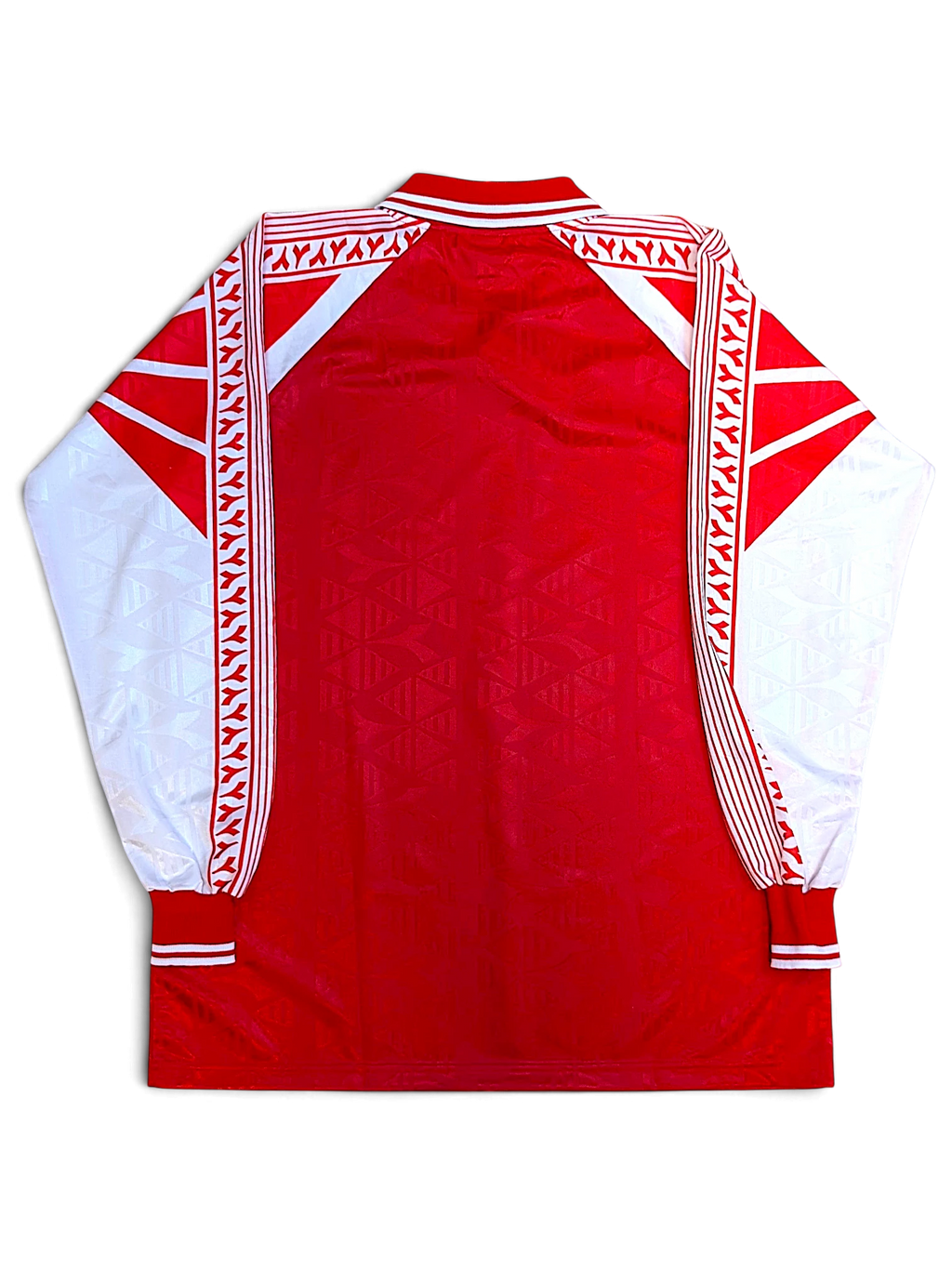 JAKE & IPI deadstock Diadora Grit red long-sleeve football jersey with geometric jacquard, back view