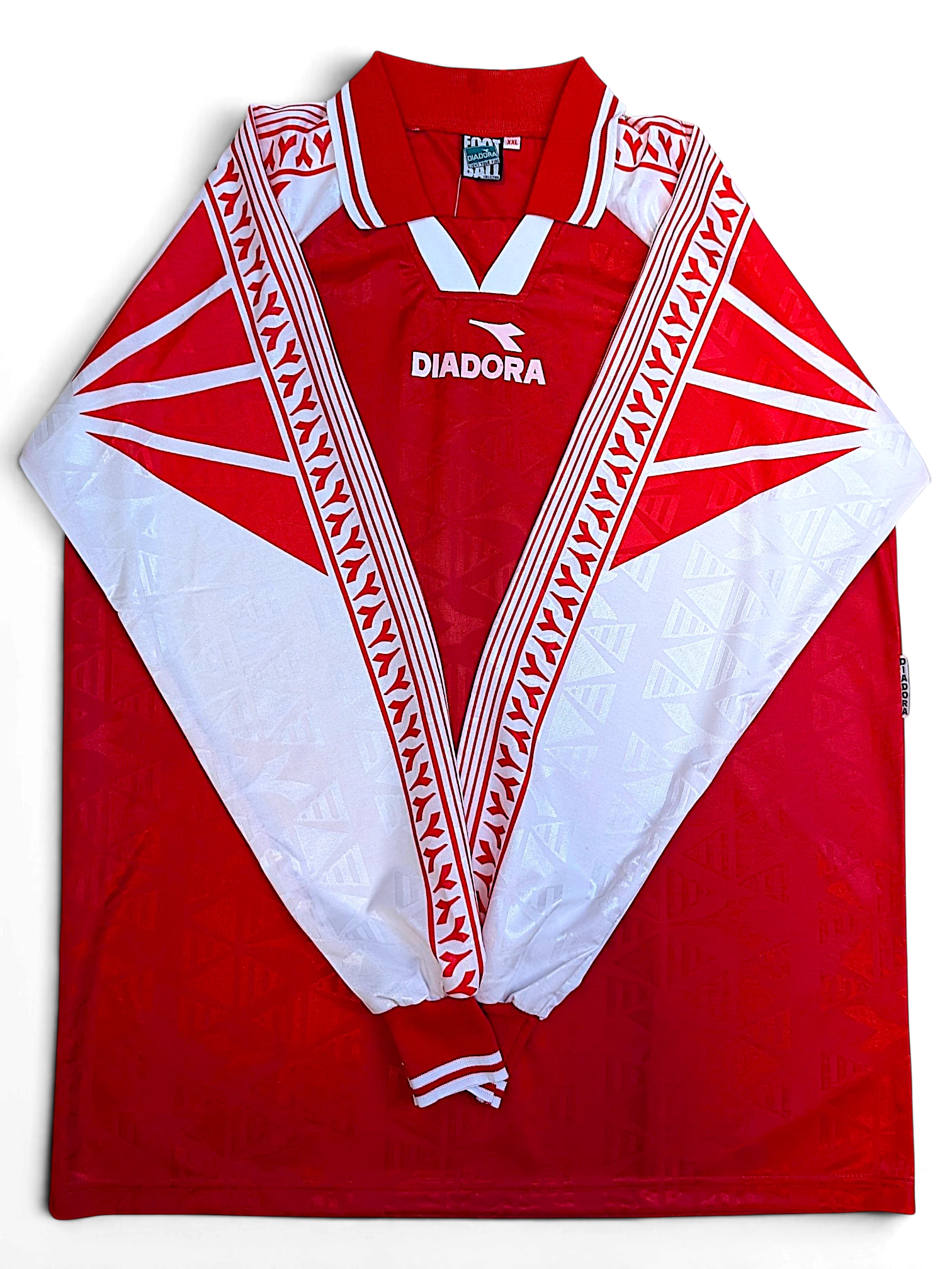 JAKE & IPI deadstock 1990s Diadora Grit red and white long-sleeve football jersey, front view