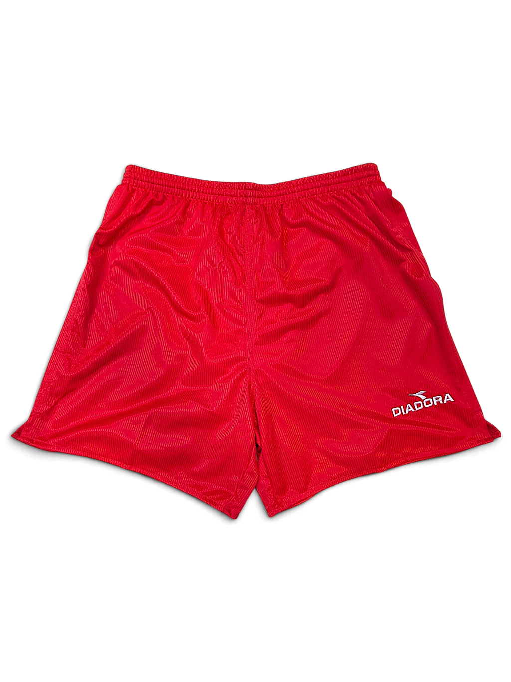 JAKE & IPI deadstock 1990s Diadora Real red football shorts, front view